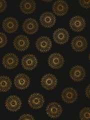 golden mandala on a black background, shiny patterns on a dark background, glitter, golden sequin ornament on a black background, shining sequins