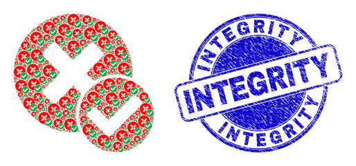 Vector true negative icon composition is formed with randomized self true negative parts. Integrity scratched blue round seal imitation. Recursion composition of true negative icon. - obrazy, fototapety, plakaty
