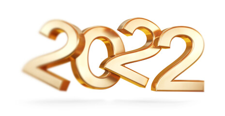 partly blured 2022 golden symbol isolated 3d-illustration