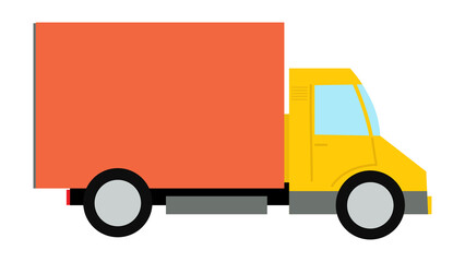 Colorful vehicle concept. Sticker with truck for delivery and transportation of goods. Large car for bulky goods. Design element for web. Cartoon flat vector illustration isolated on white background
