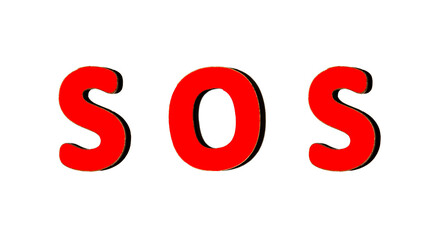 The word SOS. Red letters isolated on white background