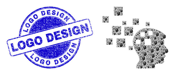 Vector idea generation icon mosaic is formed of random recursive idea generation items. Logo Design grunge blue round watermark. Recursive mosaic of idea generation icon.