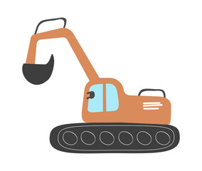 Equipment for construction. Sticker with large excavator for digging up ground. Machine for agriculture. Design element for apps. Cartoon flat vector illustration isolated on white background
