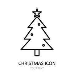 Vector outline icon with christmas tree. Outline drawing.