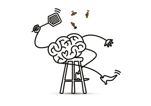 
sitting on a stool and slapping annoying flies