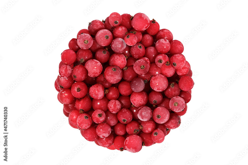 Poster frozen red currant berry isolated on white background. a bunch of natural berries in the shape of a 
