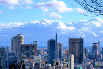 Fototapeta na wymiar 神戸の街を一望できる、北の地区で一番高台にある港見晴らし台からの眺め。