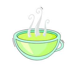 A cup of hot green tea. Relaxation. Cozy evening.
