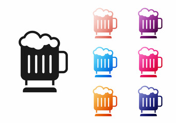 Black Wooden beer mug icon isolated on white background. Set icons colorful. Vector