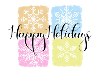 Colorful Happy Holidays Celebration Card, Invitation for Celebration Party, Happy Holiday Banner with Snowflakes, New Year Celebration Card