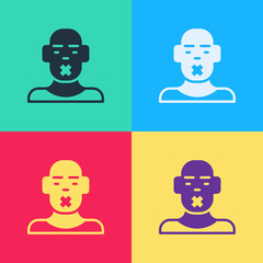 Pop art Head of deaf and dumb guy icon isolated on color background. Dumbness sign. Disability concept. Vector
