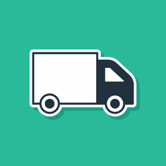 Blue Delivery cargo truck vehicle icon isolated on green background. Vector