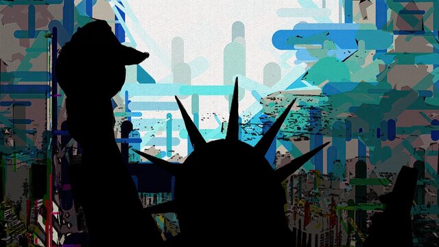 New York Statue of Liberty in a Pop Art Style Layout