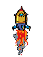 Retro rocket launch, startup concept. Space transport