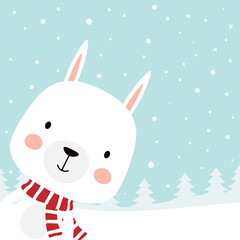 Obraz na płótnie Canvas winter greeting card with rabbit, cartoon animals