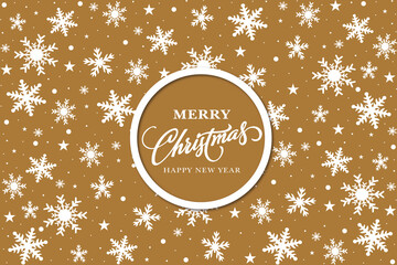 Gold Christmas background. Xmas decorative snowflakes. Vector design banner, poster, illustration. Merry Christmas card.