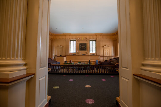 Philadelphia, Pennsylvania, USA - August 20 2021: Inside Of Independence Hall Court Room.