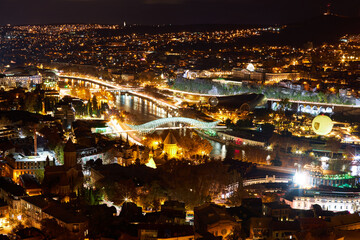 Night view of old town of Tbilisi. Tiflis is the largest city of Georgia, lying on the banks of Mtkvari River
