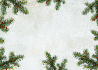 Festive Christmas border. Holiday garland isolated on vintage background