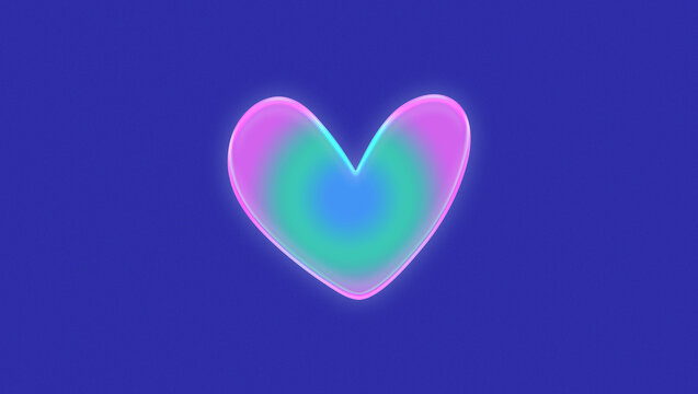 Glowing and gradient heart, purple grain background. Cyber tecno aesthetic for background, banner and post.