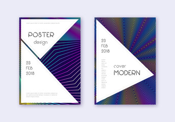 Fototapeta premium Stylish cover design template set. Rainbow abstract lines on dark blue background. Fantastic cover design. Graceful catalog, poster, book template etc.