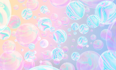 Transparent soap bubbles with brightly colored reflections. Iridescent luminous spheres. Bubble gum. 3d render-Vista actual
