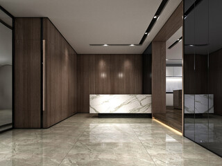 3d render of hotel reception lobby