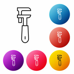 Black line Pipe adjustable wrench icon isolated on white background. Set icons colorful circle buttons. Vector