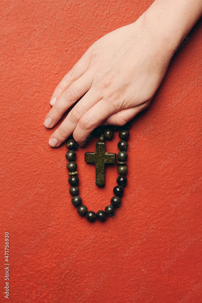 Wall mural rosary beads with a cross catholicism christianity