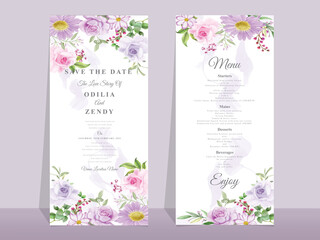 Beautiful pink and purple rose wedding invitation template