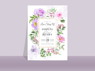 Beautiful pink and purple rose wedding invitation template