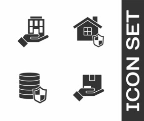 Set Delivery insurance, House hand, Money with shield and icon. Vector