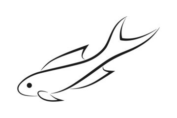 Fish hand drawn doodle icon. Isolated black element on white background. Best for seamless patterns, print, apps, stickers and web design.
