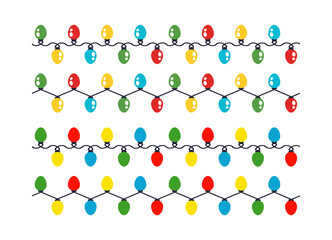 Christmas lights garland borders isolated on white background