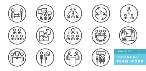 Rounded set of teamwork or team work icon and business collaboration icon.