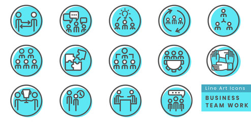 Set of teamwork or team work icon and business collaboration colour icon.