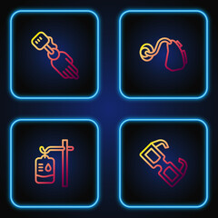 Set line Eyeglasses, IV bag, Prosthesis hand and Hearing aid. Gradient color icons. Vector