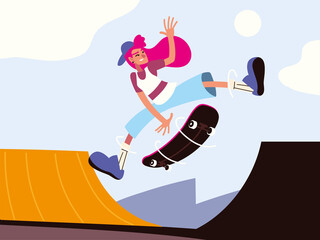Fototapeta na wymiar girl riding a skateboard