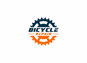 logo for bicycle repair workshop with bicycle gear illustration