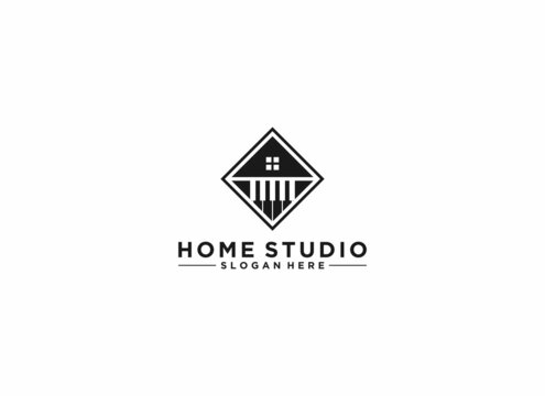 studio house logo with piano merged with house