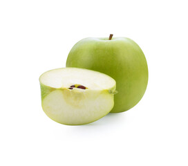 one green cut apple isolated on white background clipping path