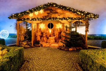 Nativity scene on Sternenmarkt (engl. Star market) in Koblenz, Germany. The Star market is a...