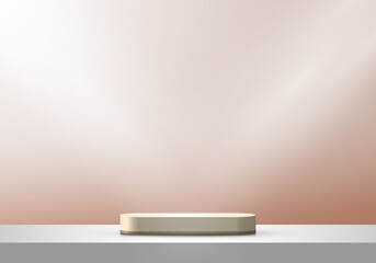 3D stage layered white, brown and beige color podium pedestal with lighting minimal scene