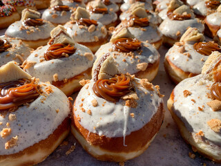 Hanukkah donuts on the counter of a candy store
