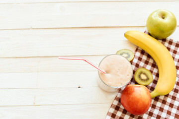 fresh fruit cocktail breakfast dessert organic wood background