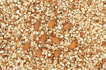 Raw almonds slice with close up shot,top view.