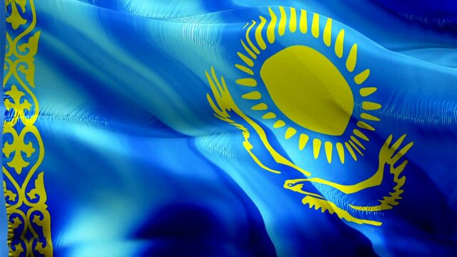 Kazakhstan flag video. National 3d Kazakh Flag Slow Motion video. Kazakhstan tourism Flag Blowing Close Up. Kazakh Flags Motion Loop HD resolution Background Closeup 1080p Full HD video flags waving i