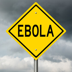Rendering of yellow highway sign warning of Ebola with black clouds in background