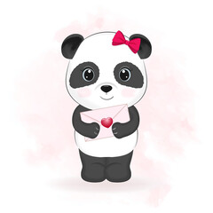 Cute panda and love letter, valentine's day concept illustration