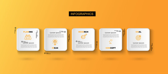 Infographic  illustration Thin Line Connection on orange theme chart origami paper color info-graphic template for diagram presentation chart and business concept with element options
